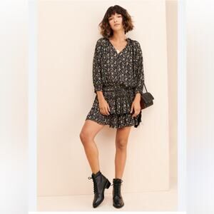 Current Air Aurelie Floral Print Mini Dress boho drop waist fall flutter skirt M